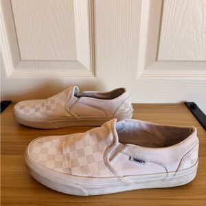 Vans Slip-On Checkerboard Sneakers Beige/White Unisex Women 7.5 Men 6